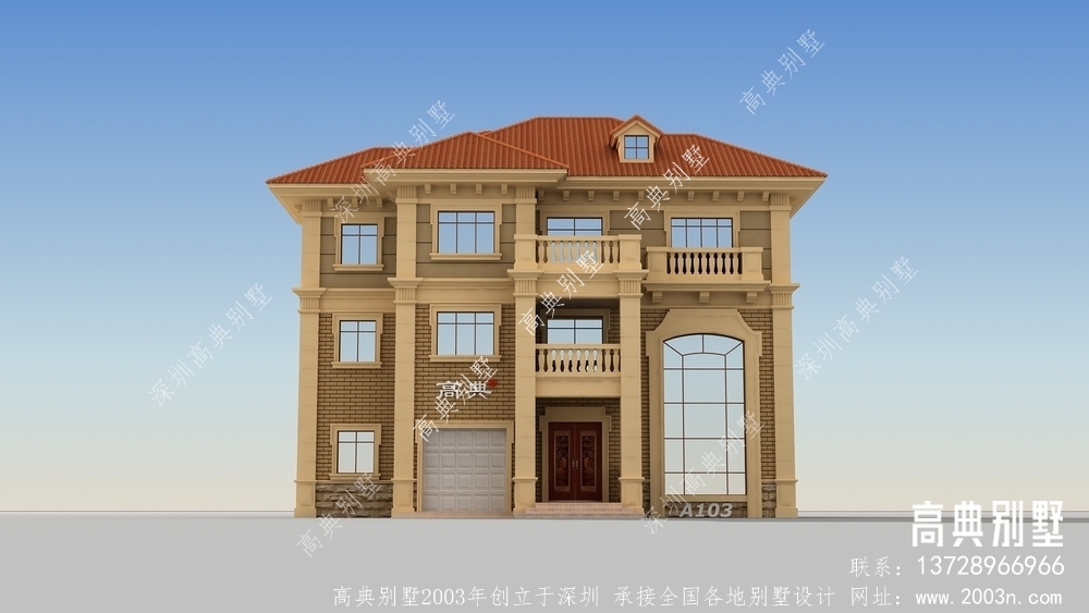 欧式古典带超大型落地玻璃窗三层农村自建房