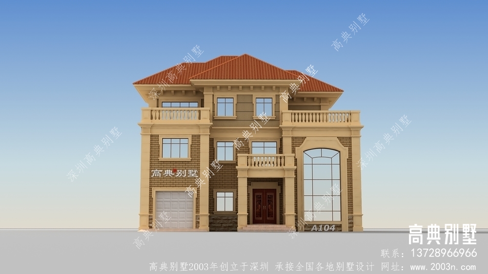 欧式三层自建别墅设计，超大落地窗，大气