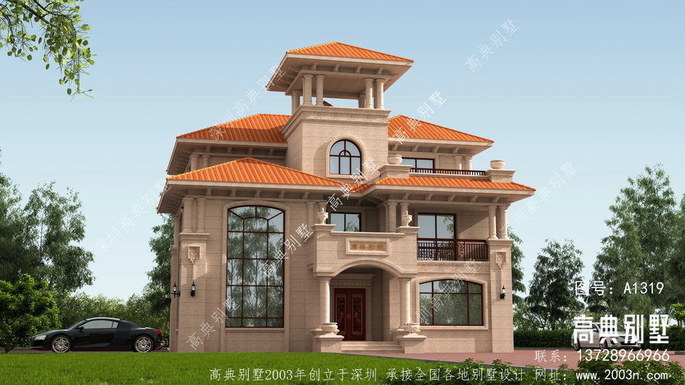 精致华丽三层欧式石材别墅设计图纸