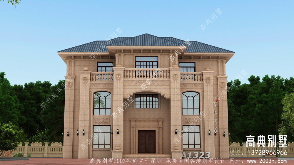 欧式风格三层石材别墅设计图及效果图