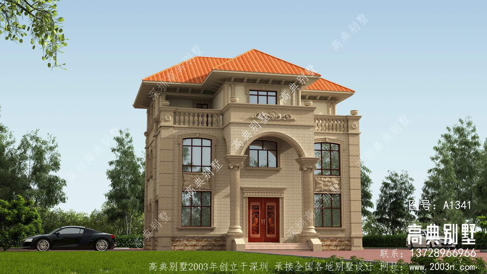 时尚潮流复式三层别墅设计图，欧式风格