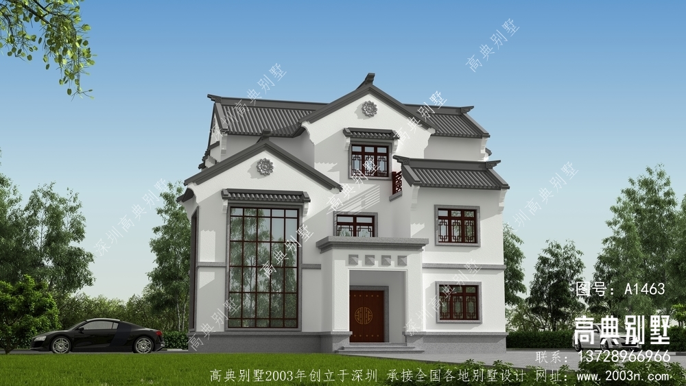 稳重大气的新中式三层别墅设计图