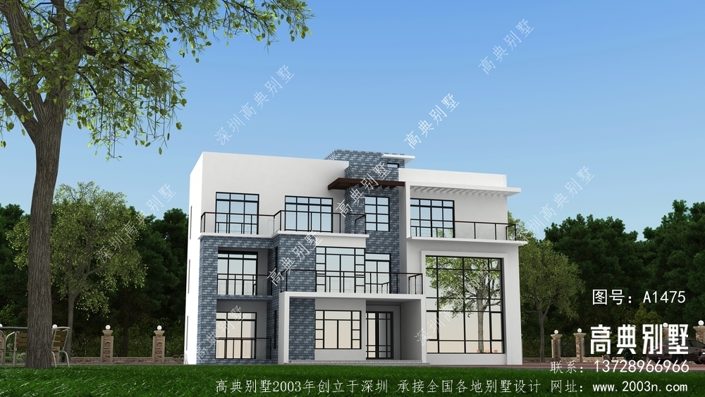 农村三层现代自建房设计图，简约大气采光又好