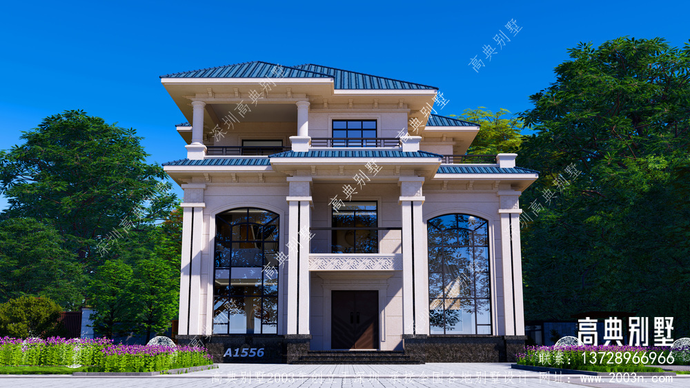这款新中式三层别墅的图纸具有清晰的美学外观，经济实用