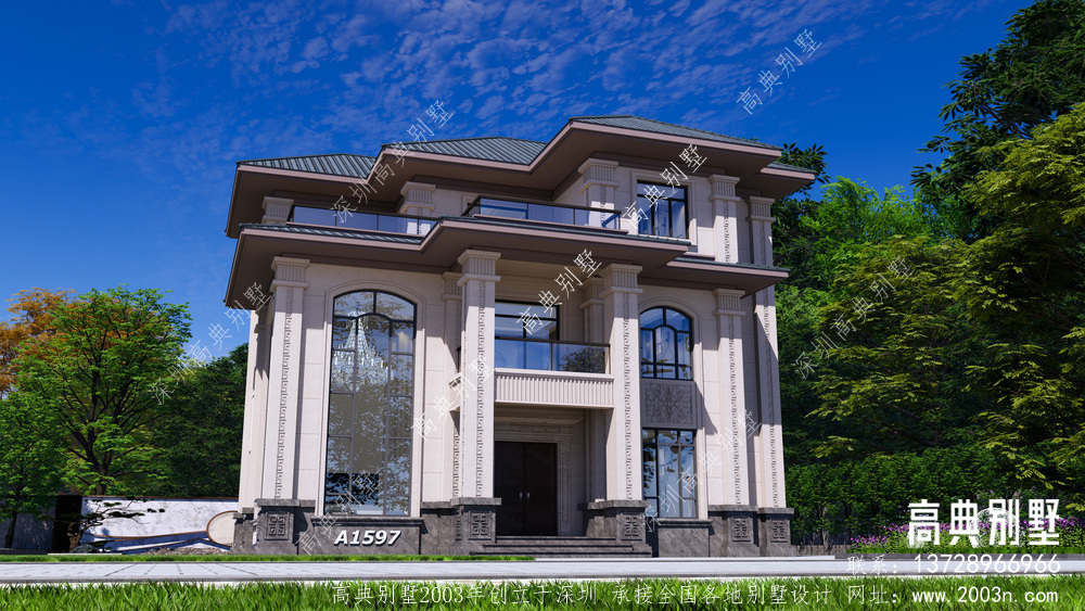 三层小建筑农村自建房屋的设计图纸，这款中式小别墅三层不错