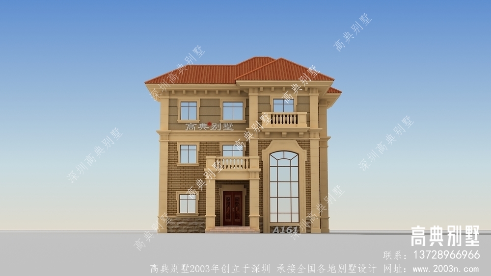 简欧三层自建房屋设计，外观优雅端庄。