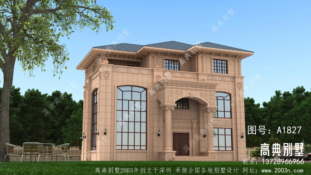 端庄大气三层欧式石材别墅设计图纸