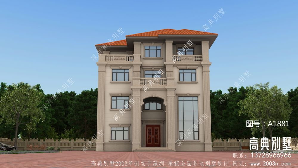 三层半大落地窗乡村别墅全套设计图纸，功能丰富，内外兼修