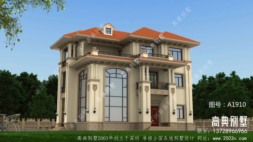 三层乡村别墅的设计图纸外观层次好，