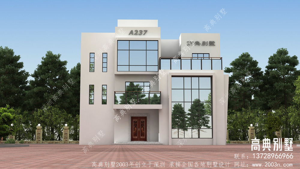 现代新型三层别墅设计，配复式大厅