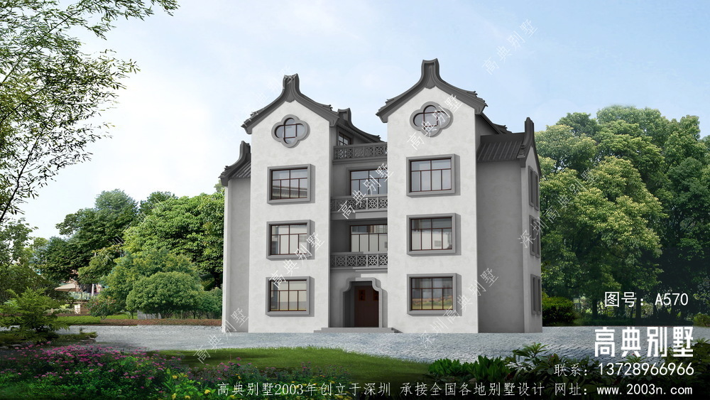 引人注目的四层中式别墅效果图
