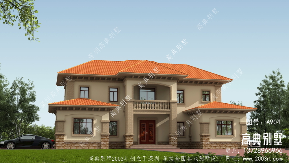 两层欧式石材农村别墅设计图纸