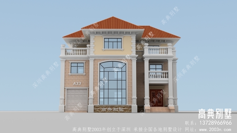欧式风格三层复式别墅自建外观效果图