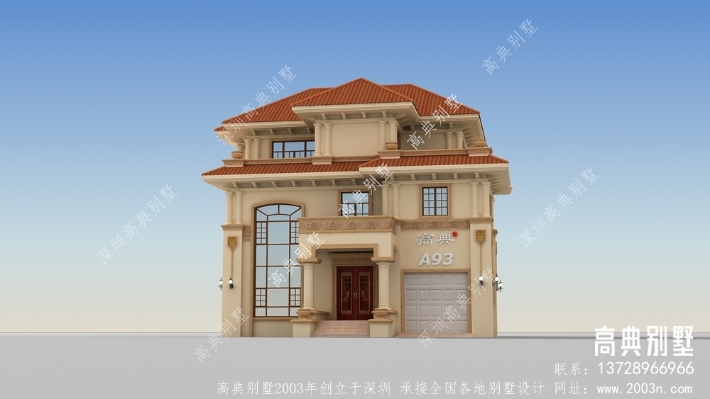 三层农村自建别墅设计图，复式大厅带车库